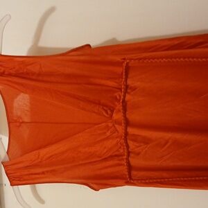Red short sleeved sleep gown with long  belt.From top to bottom 52 inches